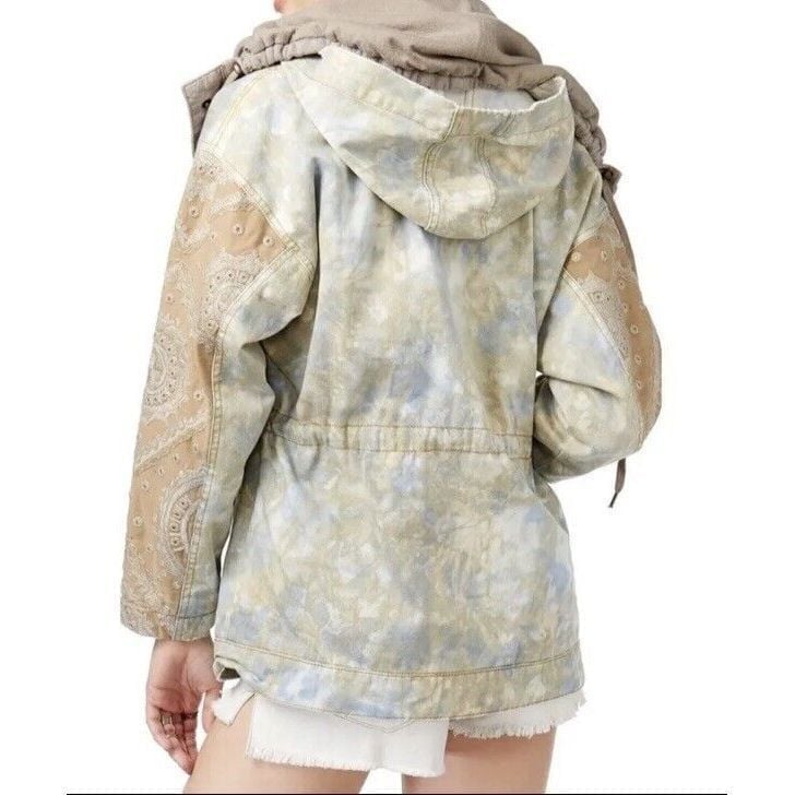 Free People Parka/Anorak Tie Dye Hooded Cowl Neck Embroidered XS Jacket OB576010