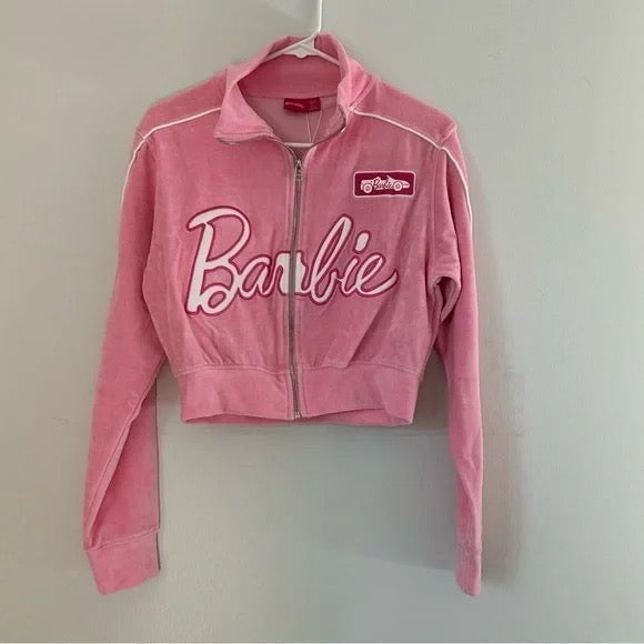 NWT Barbie Velour Cropped Zip Through Jacket / Pink Velour Barbie Jacket