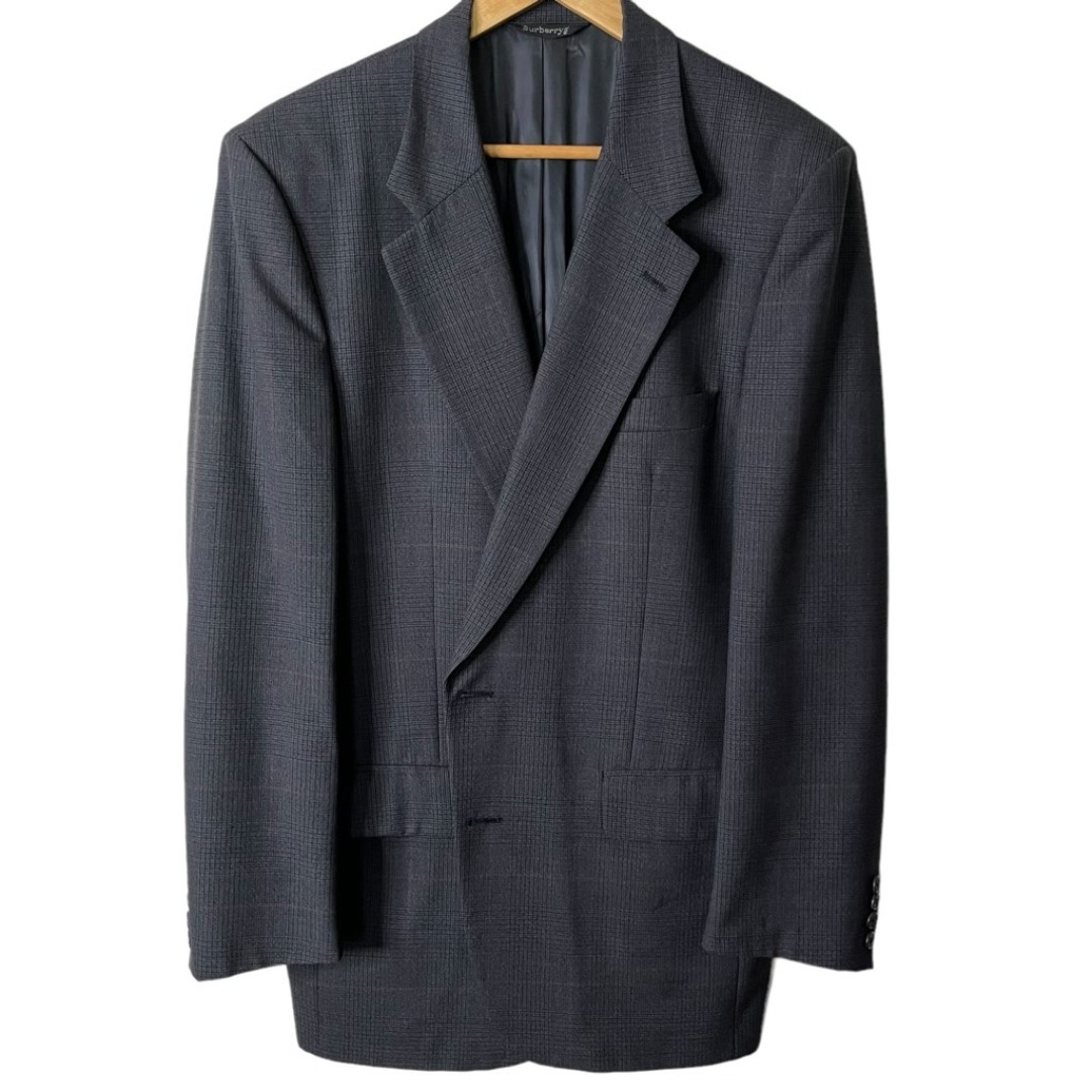 Burberry Mens Two Button Vintage Blazer 100% Wool Glen Check Formal Large
