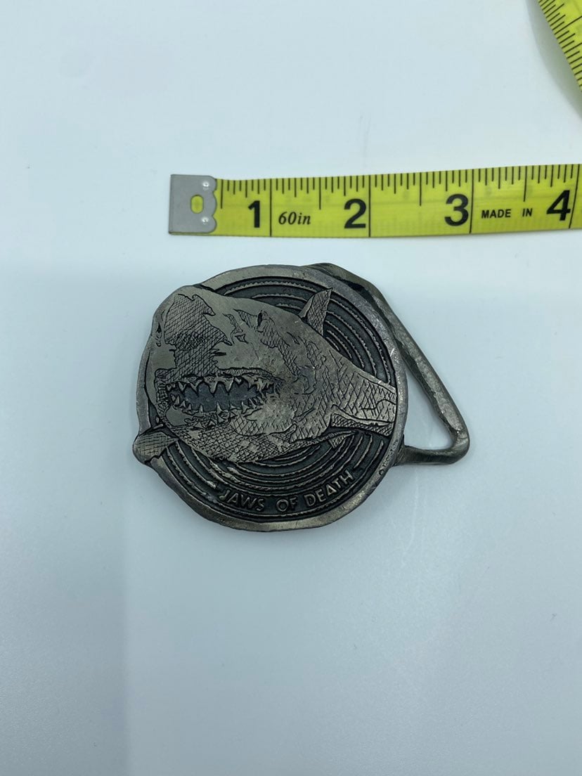Vintage Jaws of Death Pewter Belt Buckle