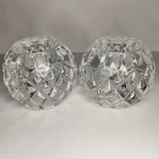 Candela Ball Taper Candle Or Tealight Holder Diamond Cut Crystal Glass Pair Of 2
