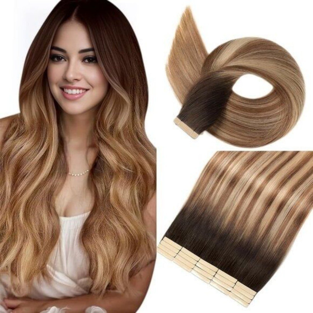 New 20Pcs 14 Inch Chestnut Brown to Dirty Blonde Tape-in Hair Extensions