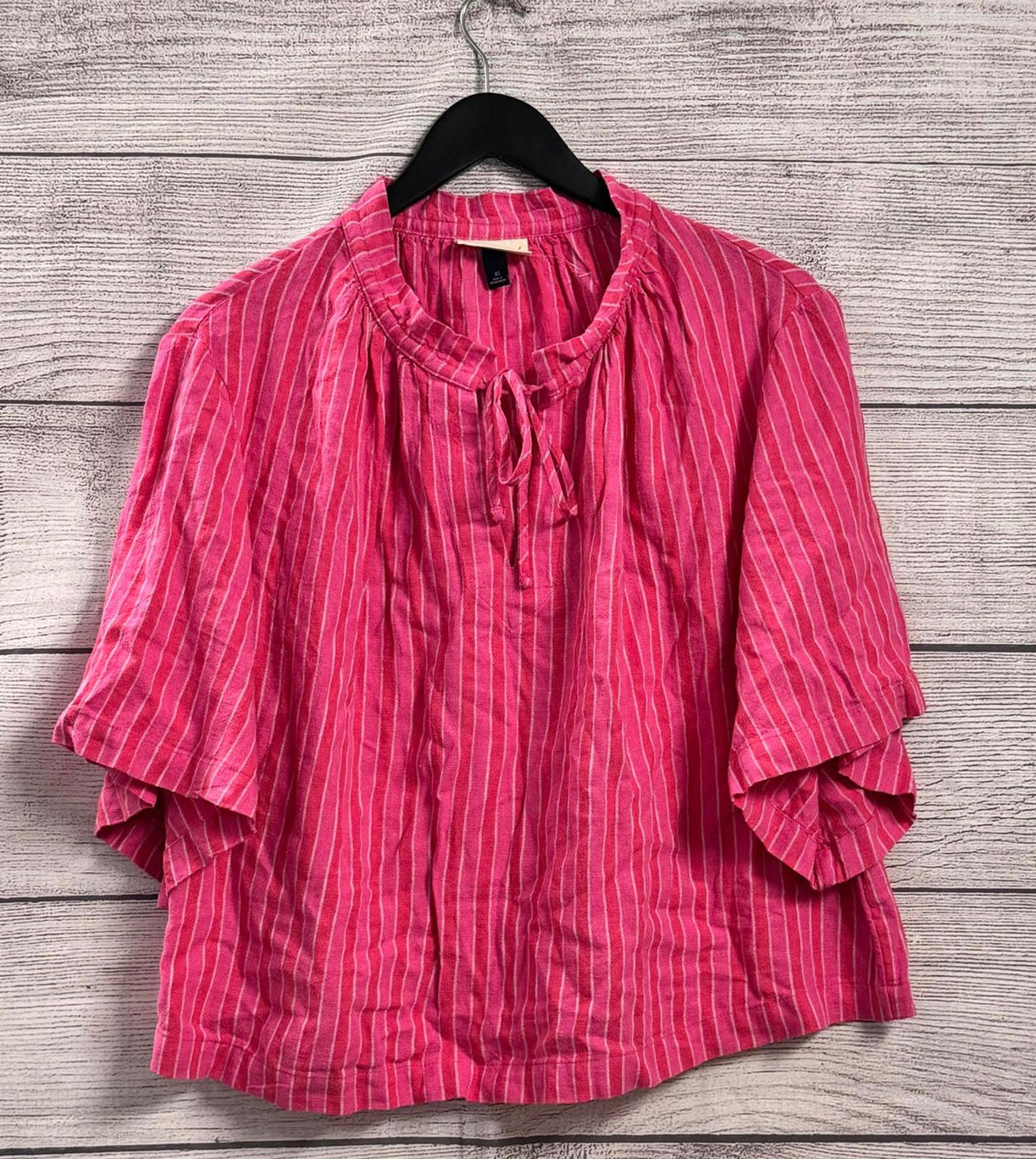 Universal Thread Pink Striped Linen Blouse Women Size XS