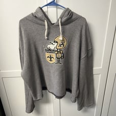 Womens New Orleans Saints Grey Hoodie Distressed Crop Jacket 2XL XXL Grunge