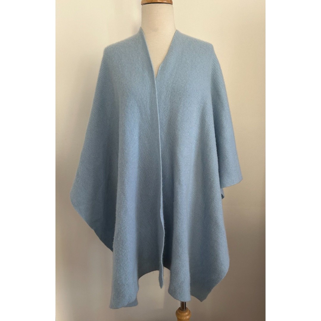 CULLEN Women’s 100% Cashmere Wrap Open Cape Sweater Shawl Blue Winter Poncho M