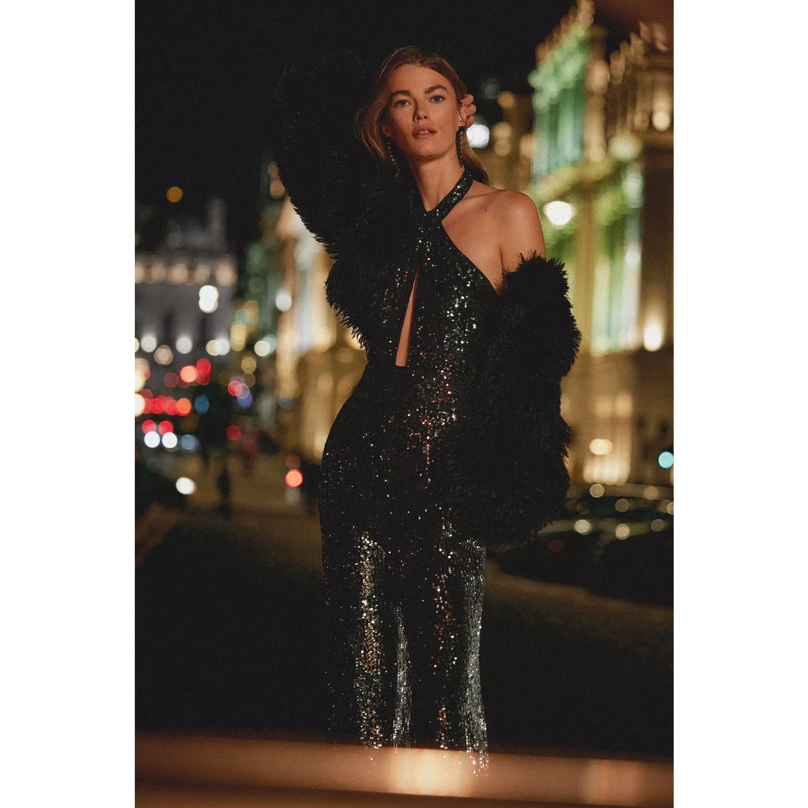 Anthropologie Maeve Sequin Halter Jumpsuit Carbon Size 0