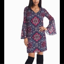 WHBM Medallion Dress Shift Bell Sleeves Chiffon
