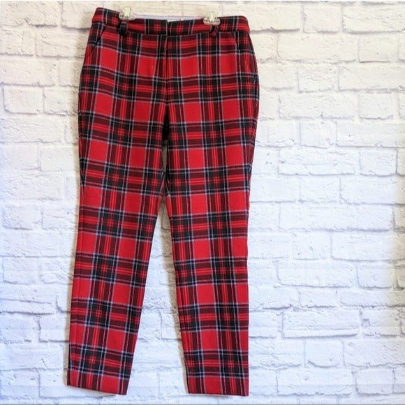 Vineyard Vines Nantucket Lurex Tartan Pants 6 Red Plaid Office Holiday Cocktail