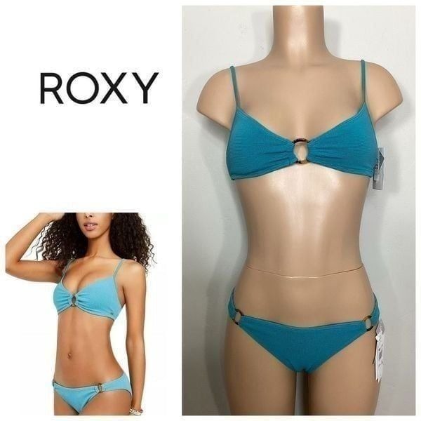 New. ROXY teal ribbed bikini. XS-top/S-bottom. Retails 109