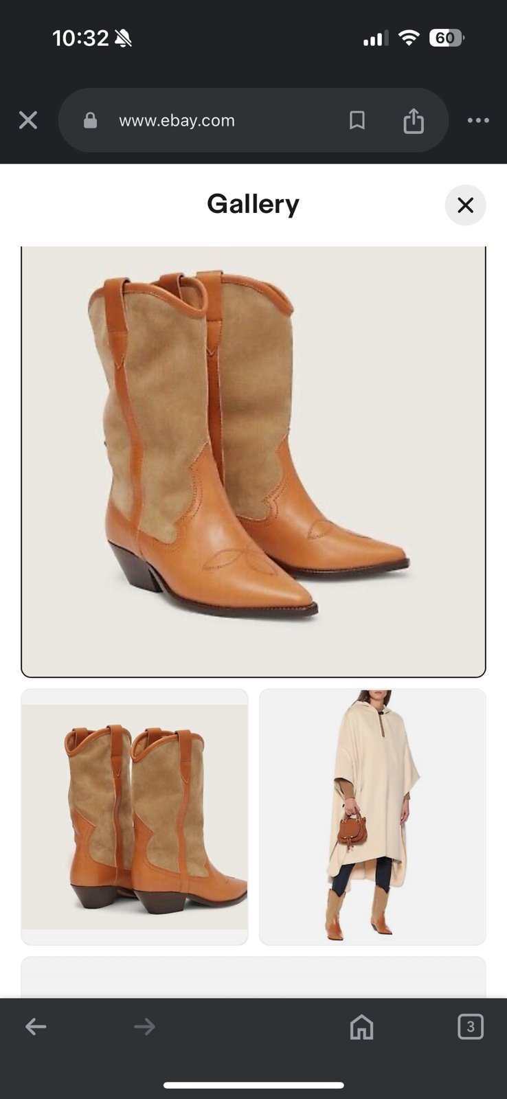 ISABEL MARANT Dandrea Western Boots Mix Suede Leather in Beige