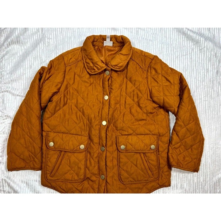 St. John's Bay Women's Snap Long Sleeve Pocket Quilted Jacket Coat Size Large
