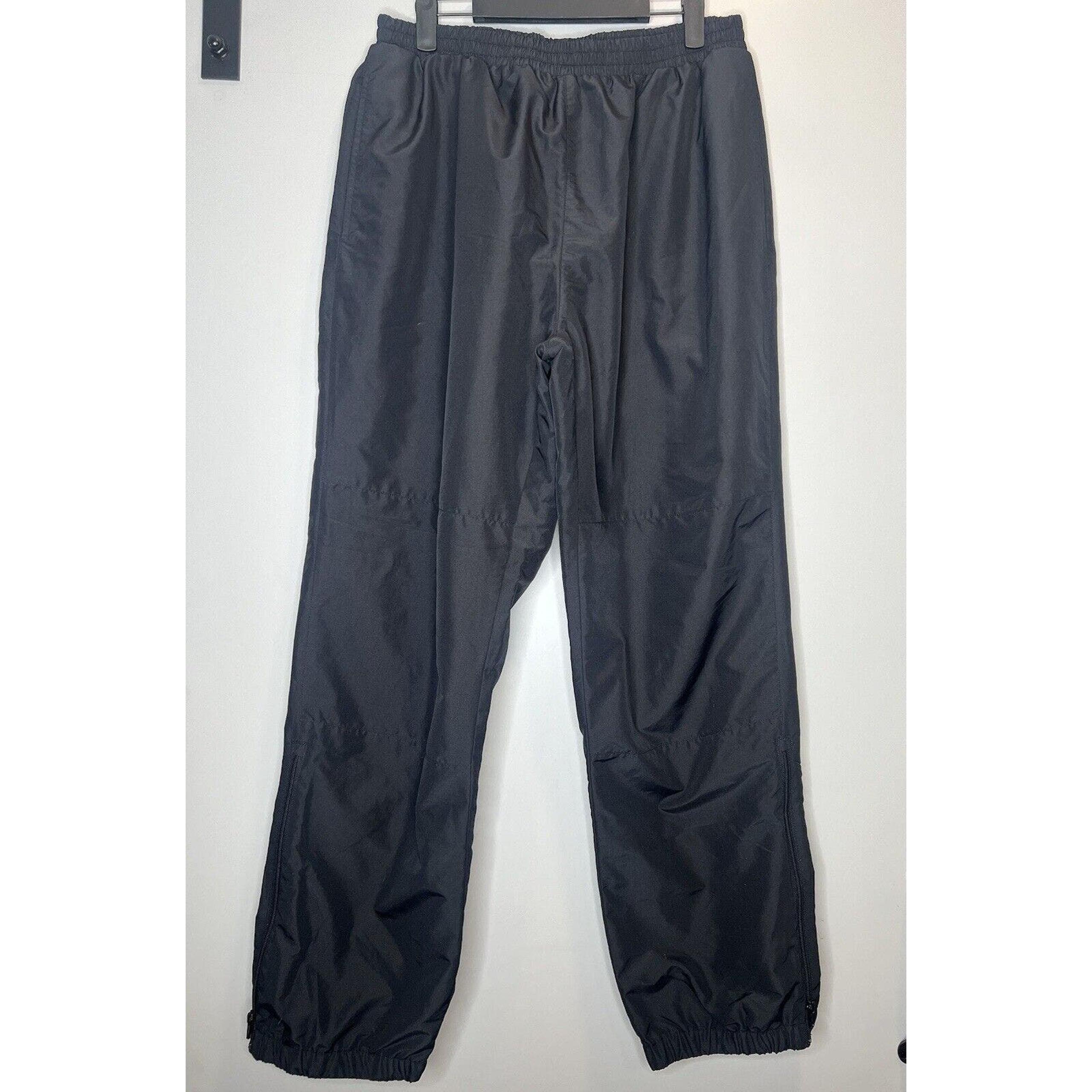 London Fog Mens Lined Nylon Jogger Pants Size Large Black Zip Ankle Pull On