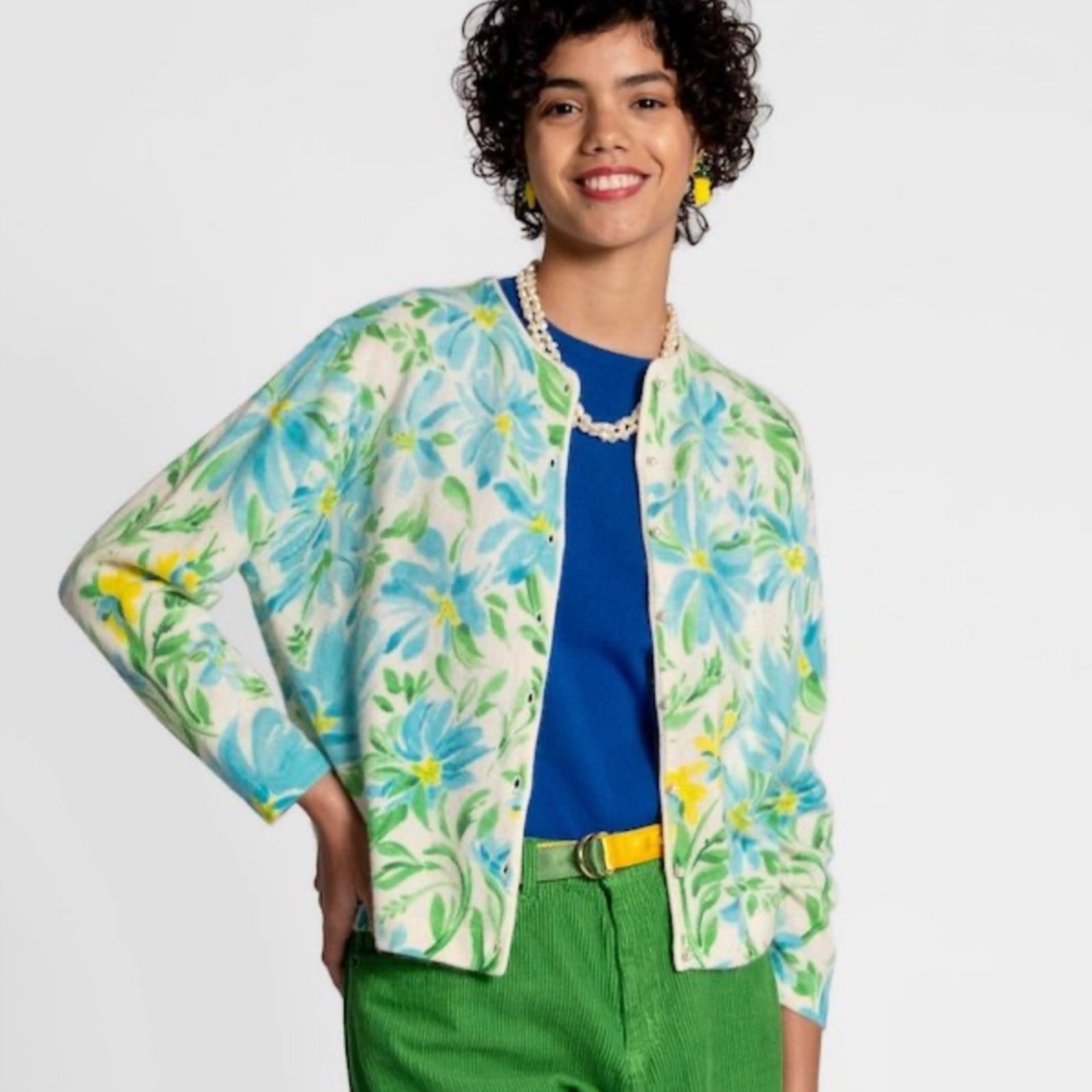 Frances Valentine Vibrant Floral Angora & Lambswool Cardigan Small