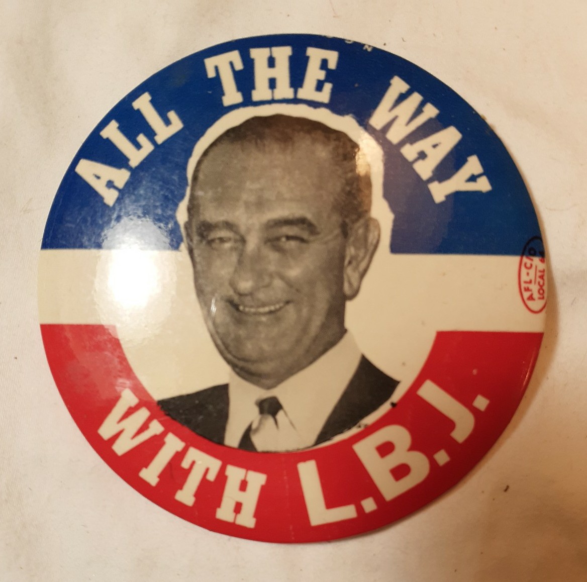 All the way with L.B.J. 1964 3 1/2 vintage pinback