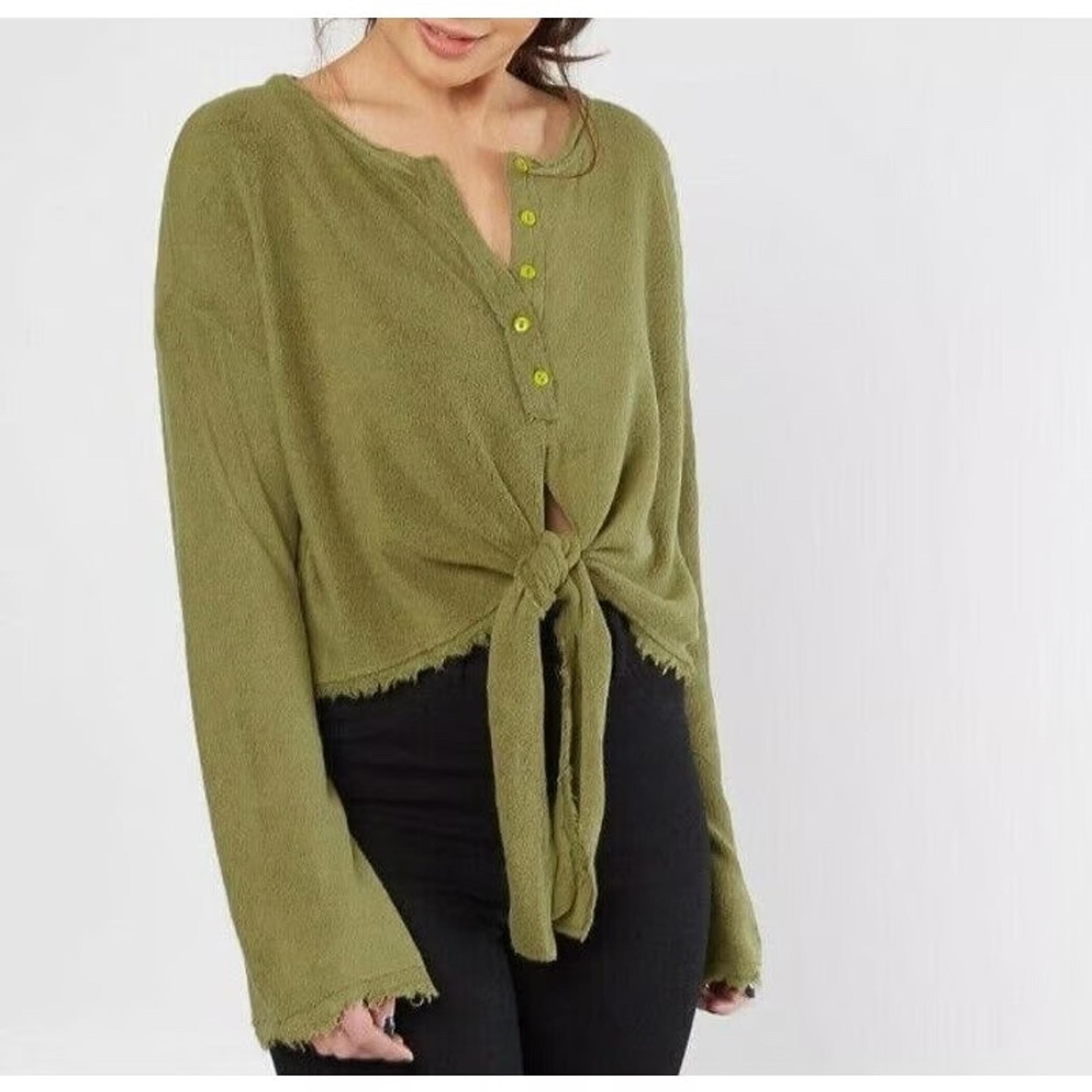 Free people Emma Henley tie sweater top in dirty martini size small