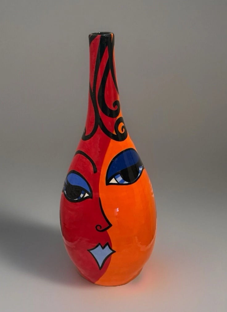 Laforge And Blandford Red And Orange Painted Face Modern Whimsical