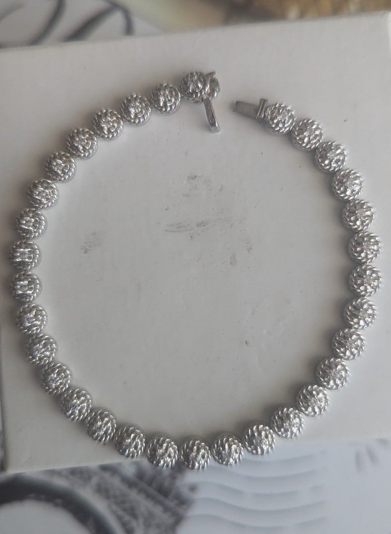 Delicate Real Sterling Silver 925 Bracelet, AAA Round Cubic Zirconia Stones,7