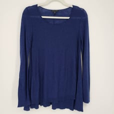 Eileen Fisher Tunic Sweater XS High Low Mohair Blend Long Sleeve Semi Sheer Blue