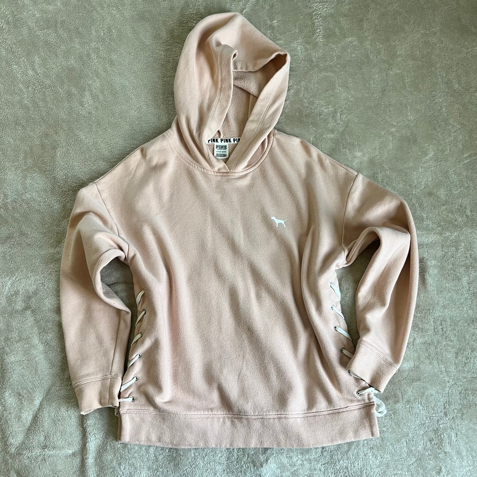 Victoria Secret Pink Pullover Hoodie Tie Up Sides Size Small