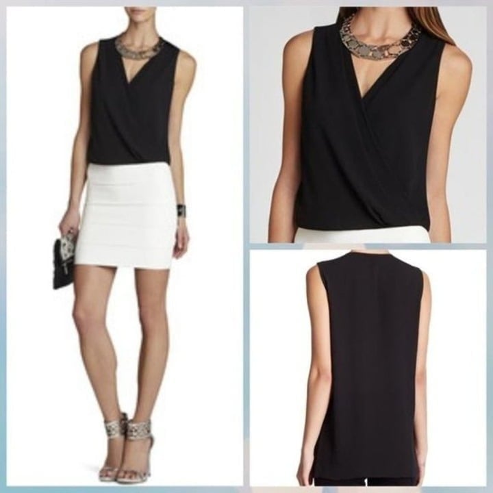 BCBG Antonella Twist Front Leather Blouse Medium
