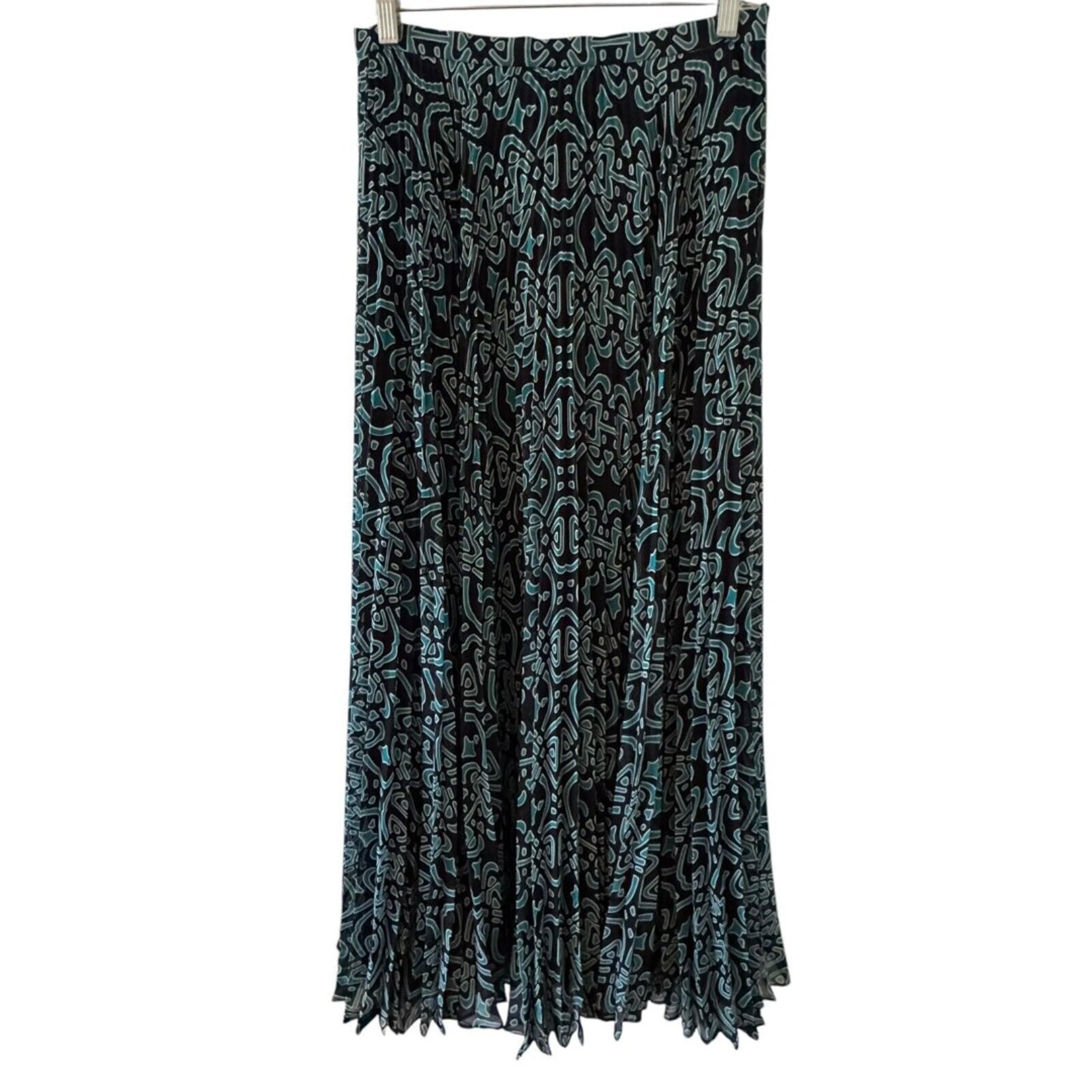 Laundry By Shelli Segal Maxi Skirt Pleated Chiffon Abstract Turquoise 4 bv