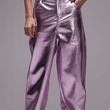 Metallic Pink Faux Leather Straight Leg Pant