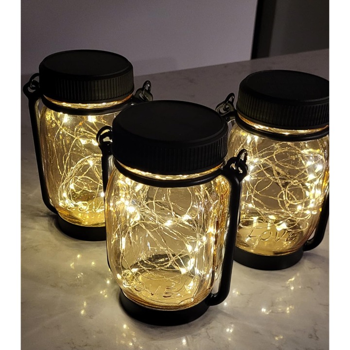 New 4 Pack Outdoor Solar Hanging Lantern with Stakes Waterproof Solar Mason Jars