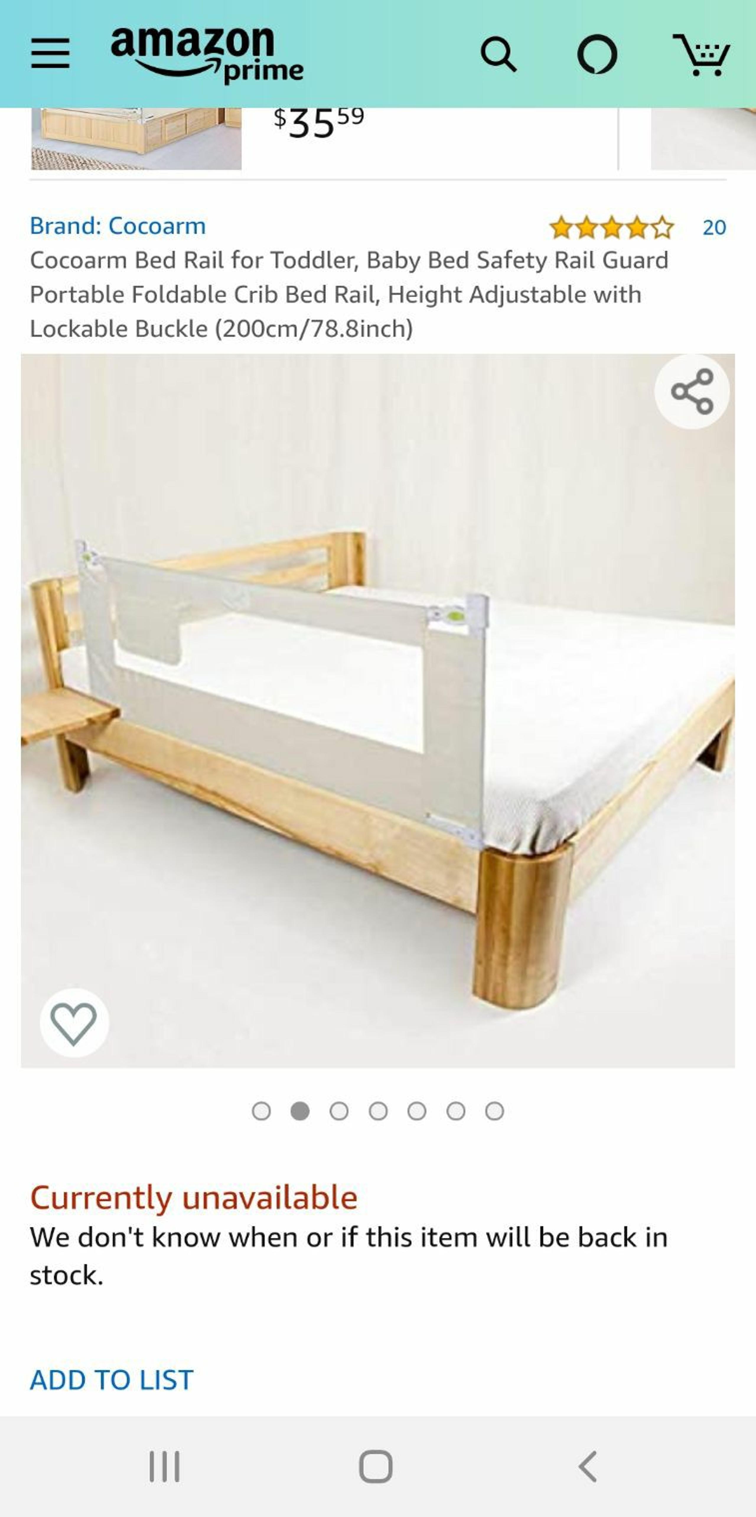 Baby bed safety rail