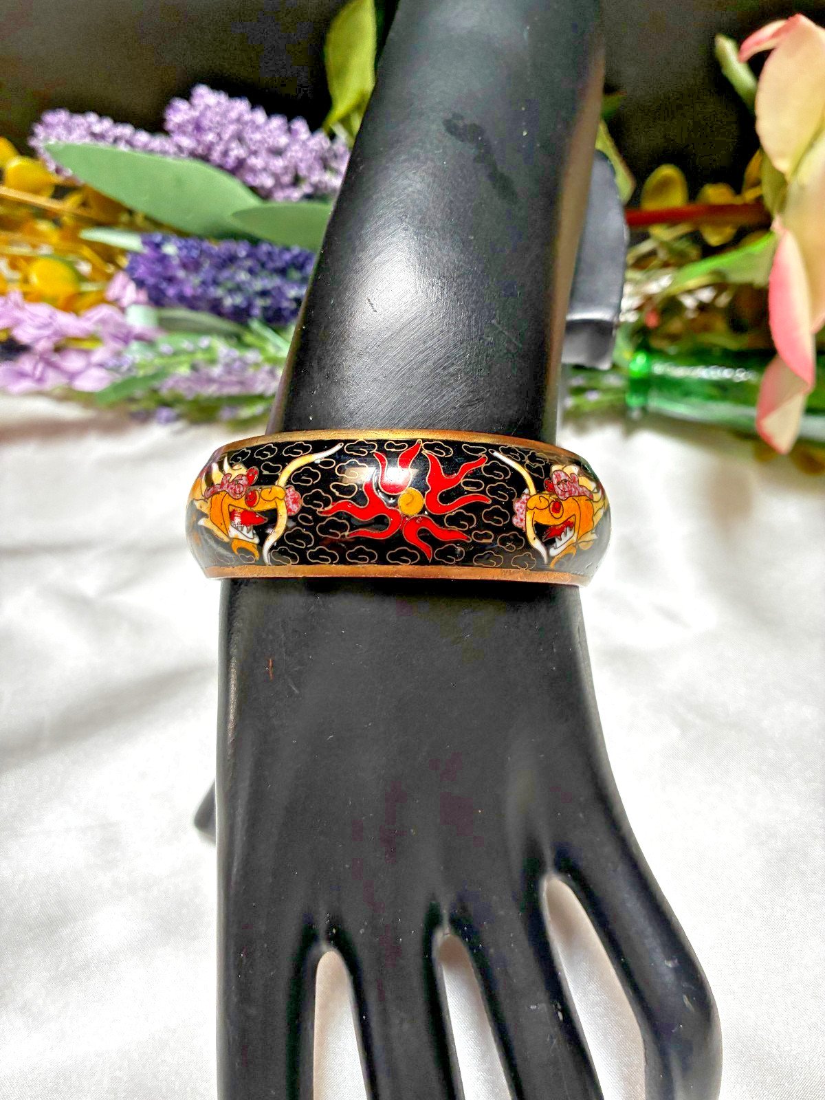 Rare Vintage Cloisonne Art Pattern Chinese Export Dragon Serpent Bangle Bracelet