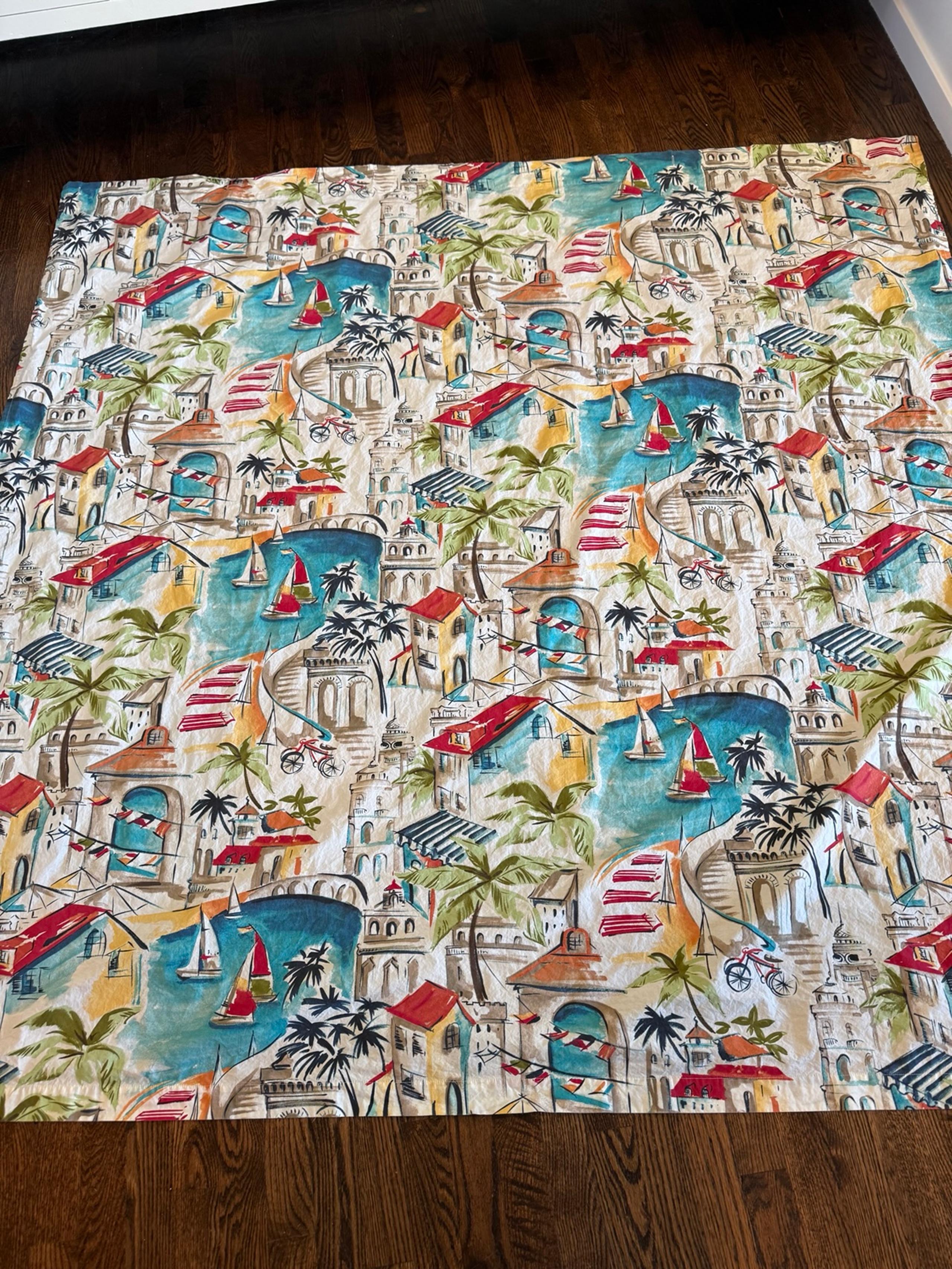 Pottery Barn Cotton fabric shower curtain  Mediterranean coast