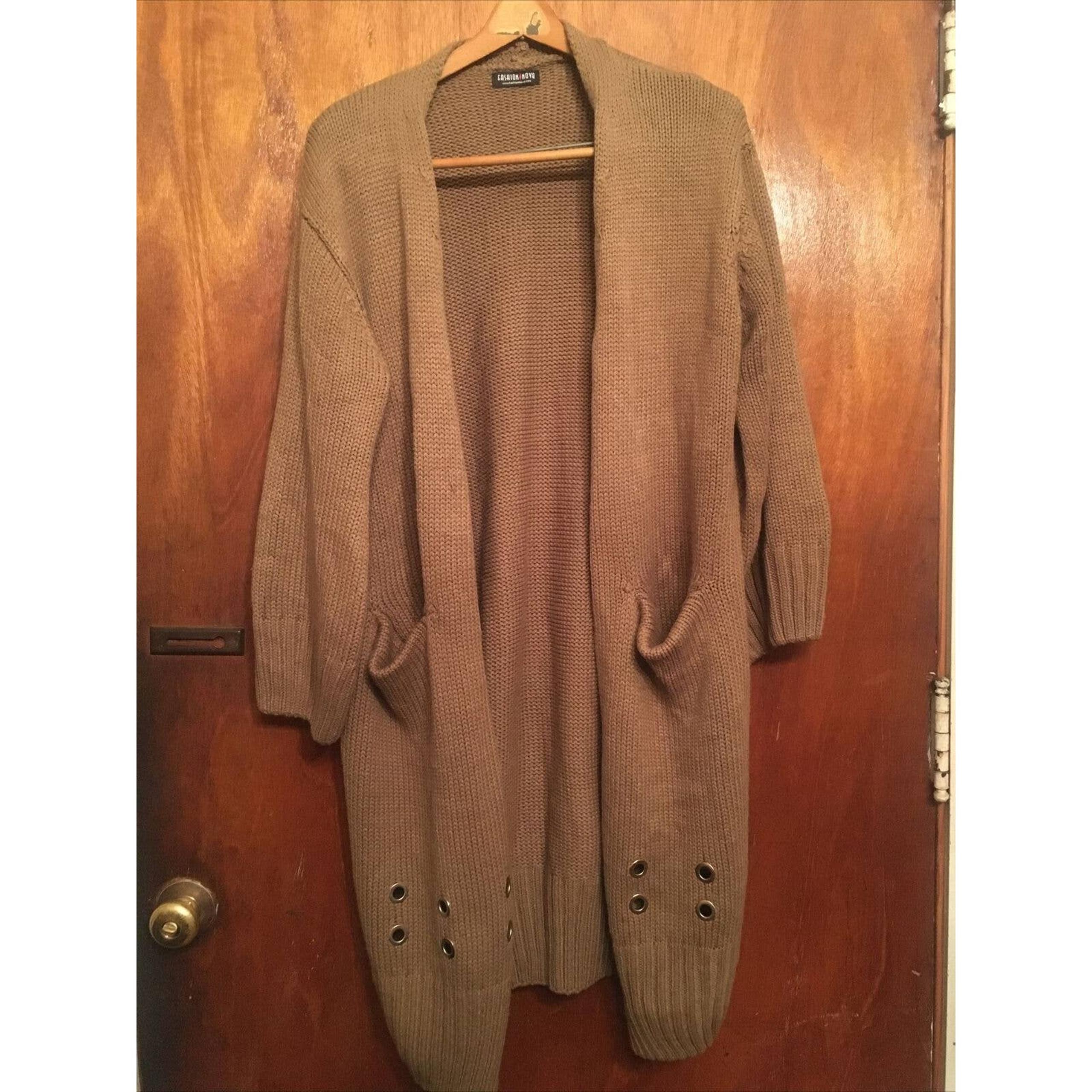 Fashion Nova Womens Sweater Brown Long Sleeve Loose Weave Cardigan Medium