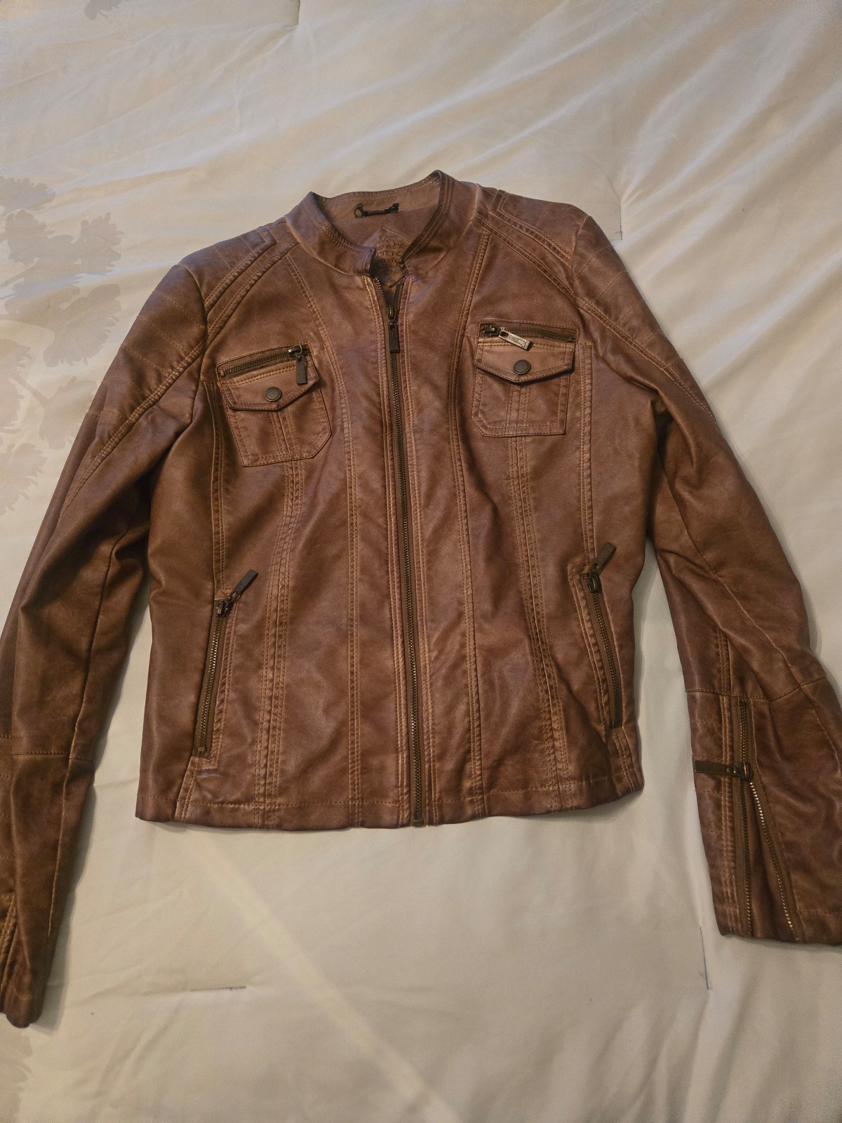 Joujou Jacket Faux Leather Distressed Jacket Sz XL Brown