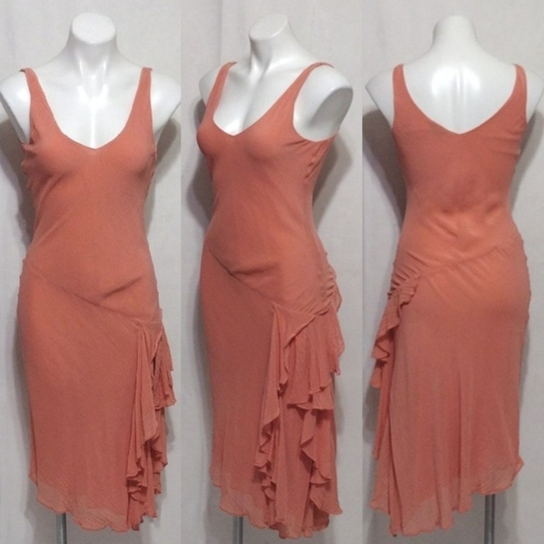 Theory Sleeveless Chiffon Silk Blend Drapey Ruffled Trim Side Slit Midi Dress 4