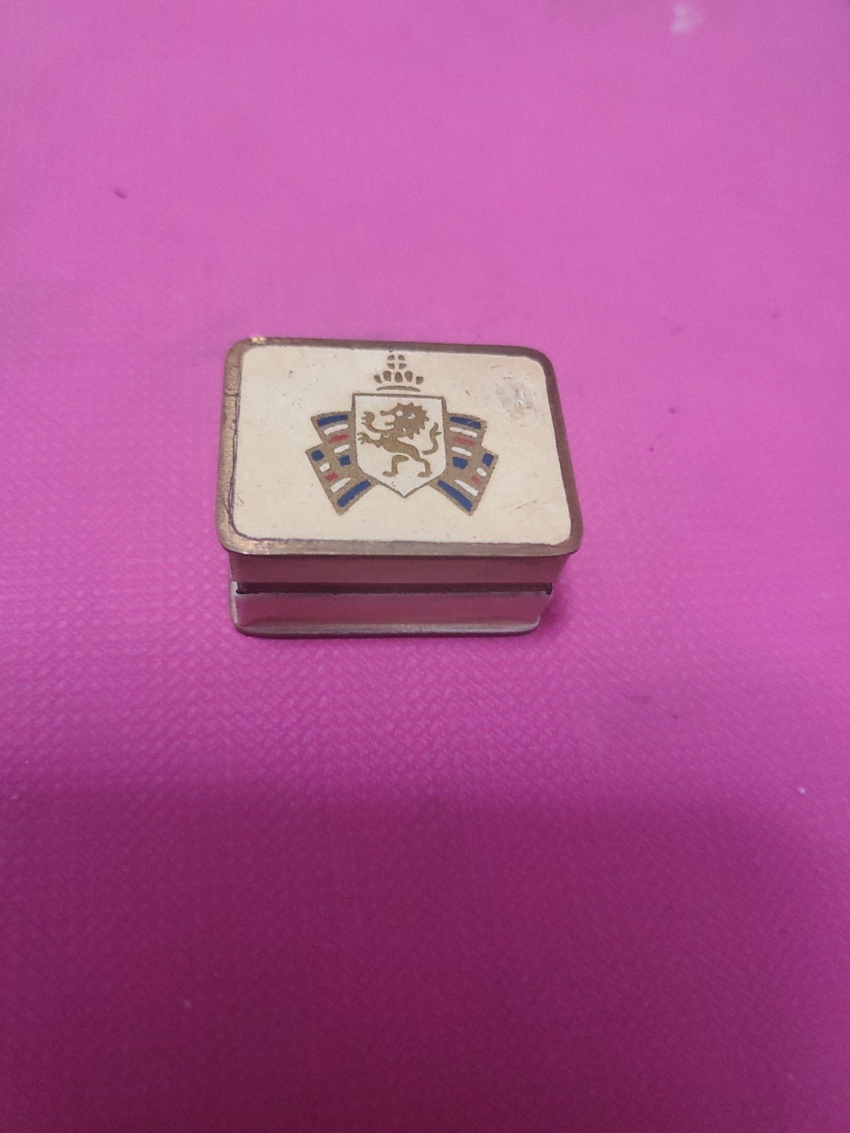 1940's vintage Volupte' Snuff or Pill Box Brass Enamel (Coat of Arms)