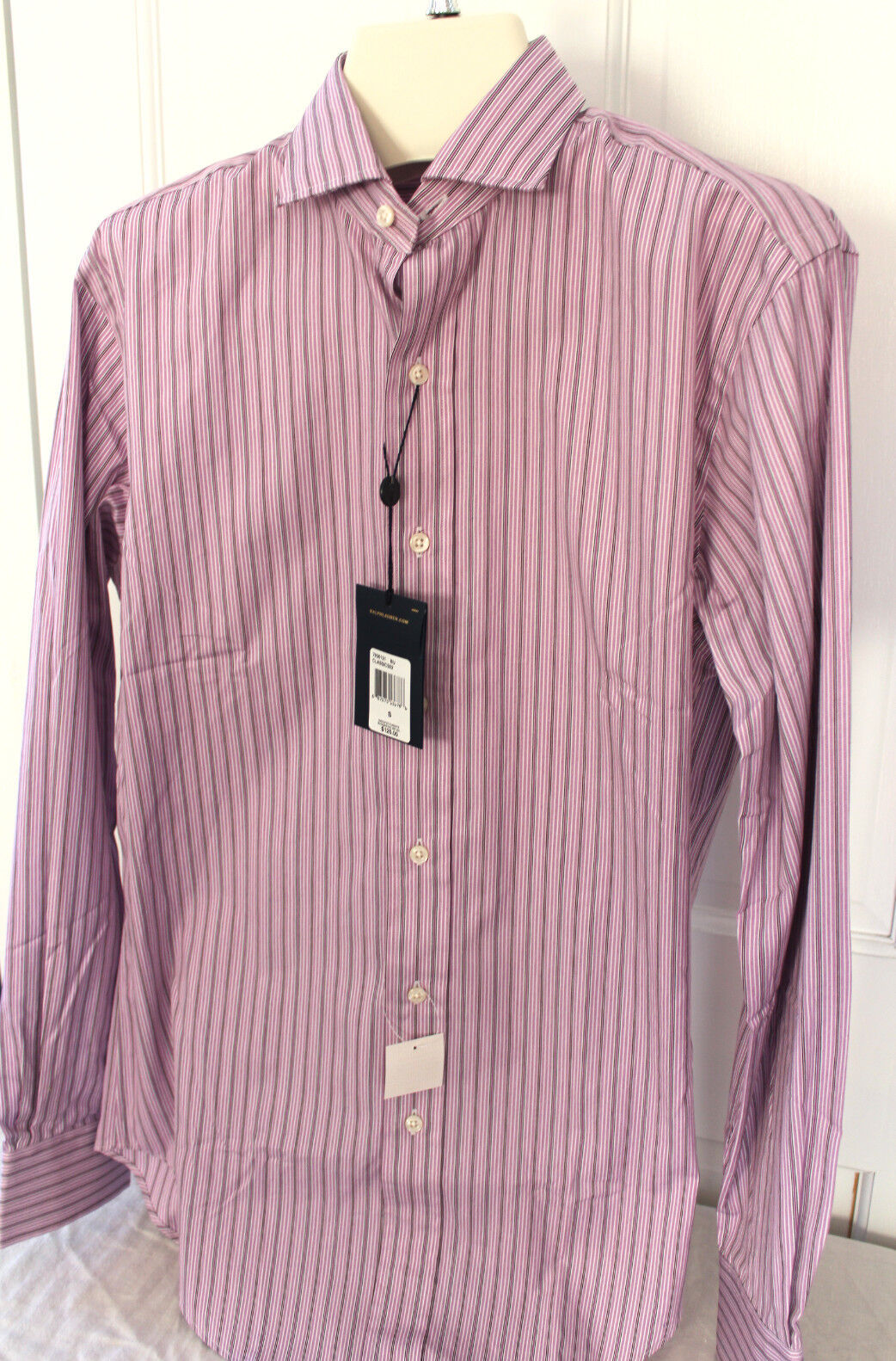 NWT Polo Ralph Lauren Mens Dress Shirt Classy Long Sleeve Lavender Stripe S 125