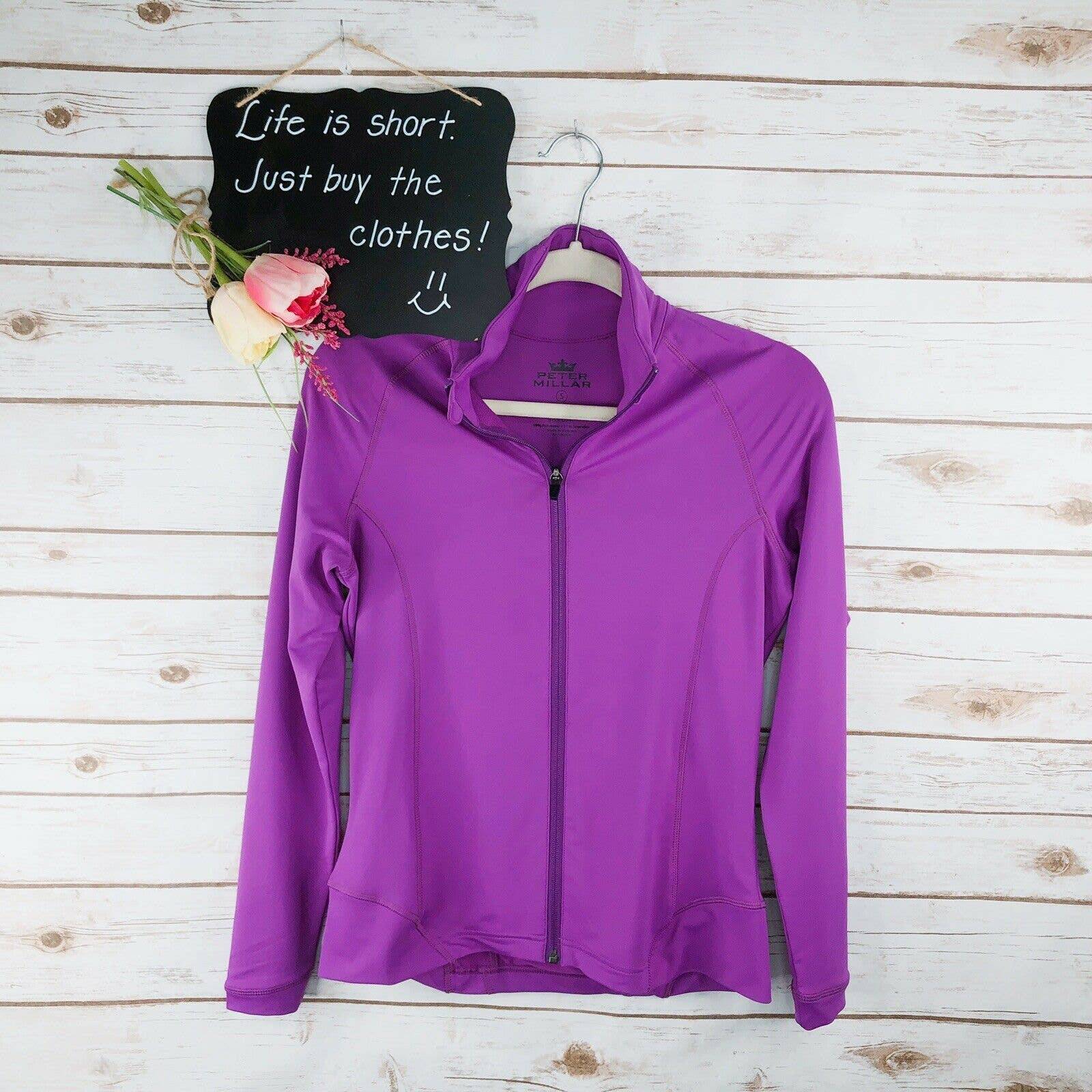 Peter Millar Top Size S Full Zip Long Sleeve Pockets Athletic SPF Purple