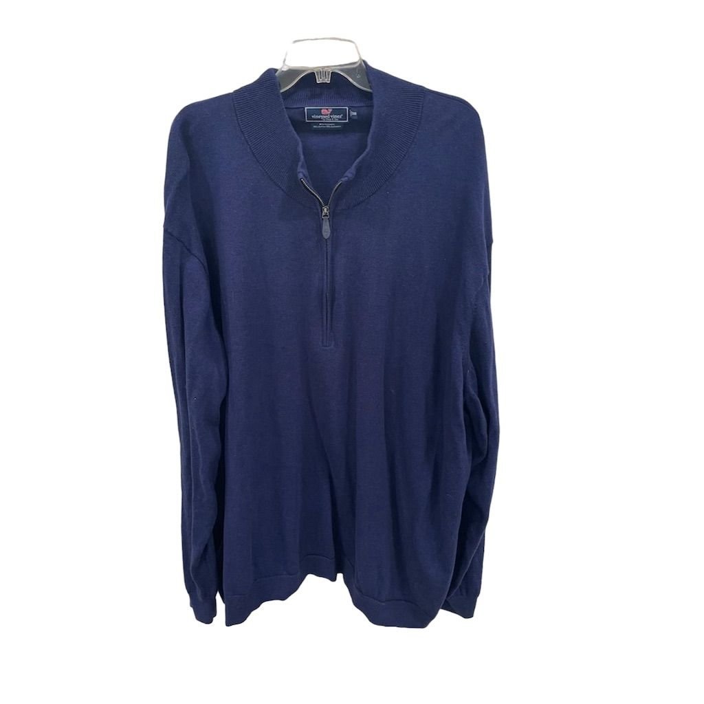 Vineyard Vines Men's 1/4 Zip Mock Neck Sweater Blue Big 5X Long Sleeve