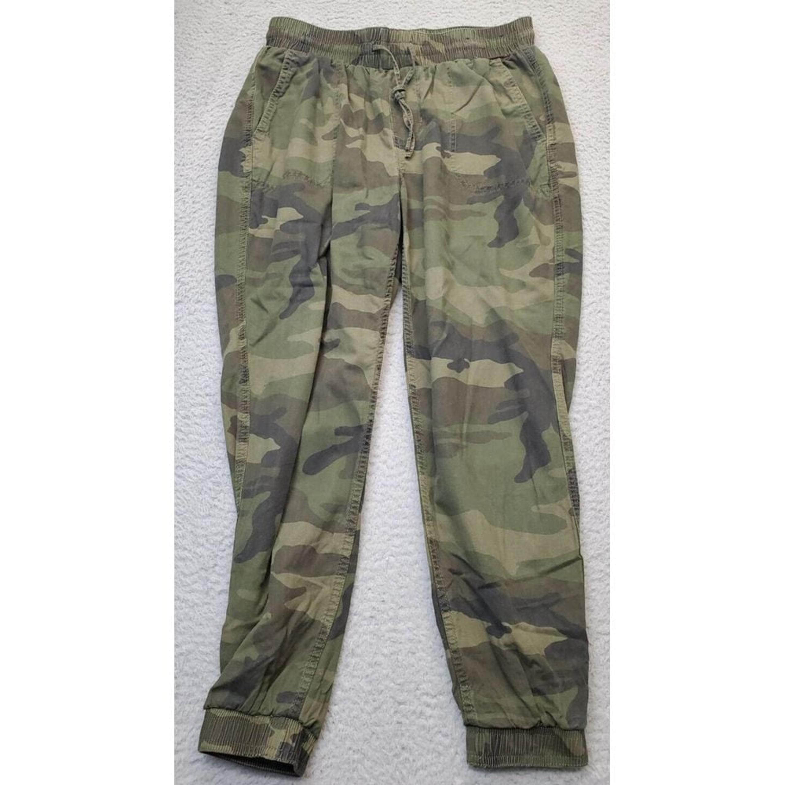 Hollister Jogger Pants Womens M Green Camo Print High Rise Tapered Elastic Waist