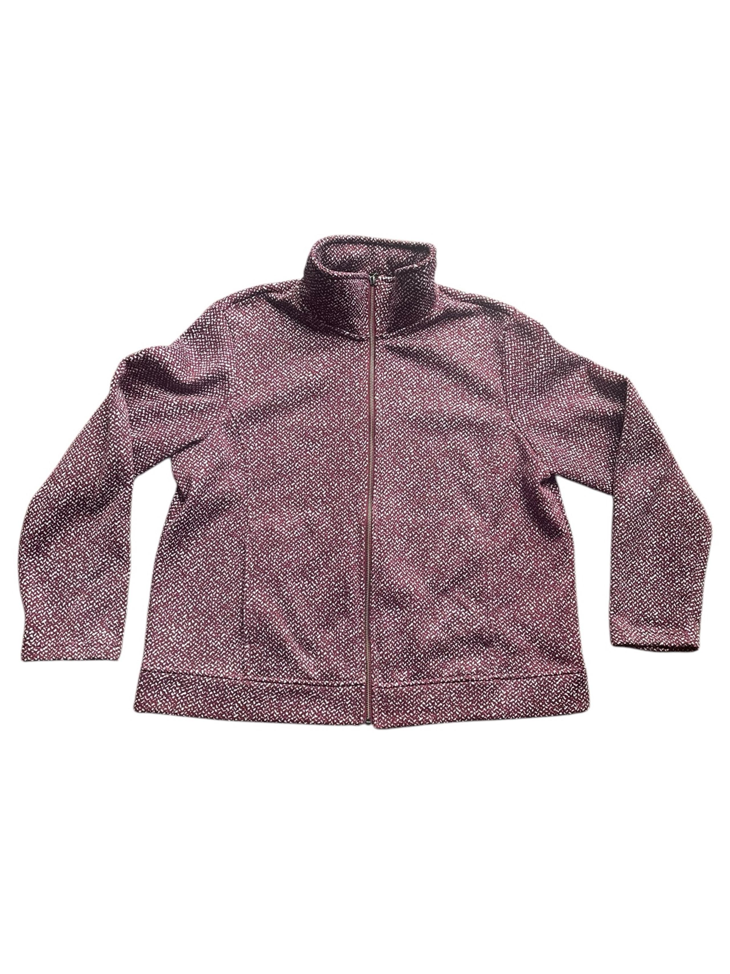 Lands’ End Womens XL Burgundy White Full Zip Sweater Blazer Jacket Mock Neck