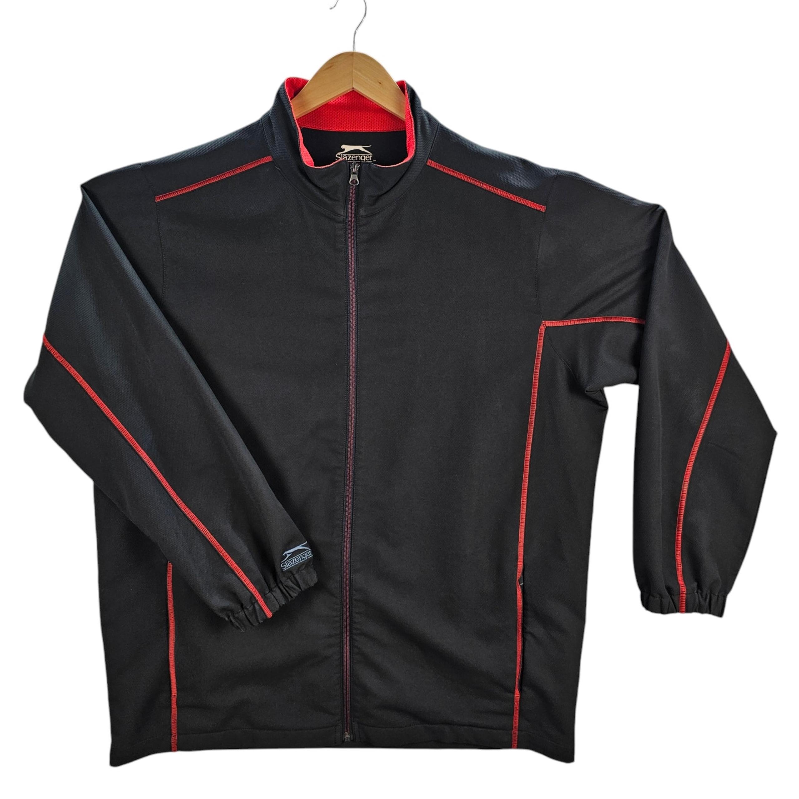 Slazenger Mens XL Black Red Activewear Golf Jacket Full Zip Windbreaker