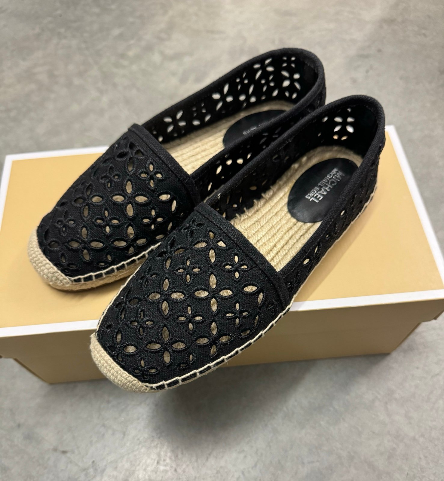 NIB Michael Kors Darci Black Cut Out Eyelet Espadrille Slip-On Flats 5.5M/35.5M