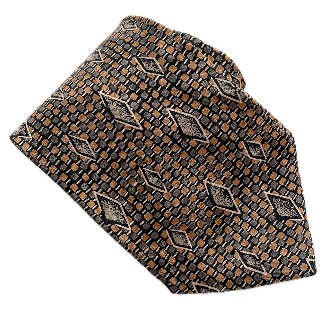 Vintage Pierre Balmain 100% silk geometric print metallic tie necktie
