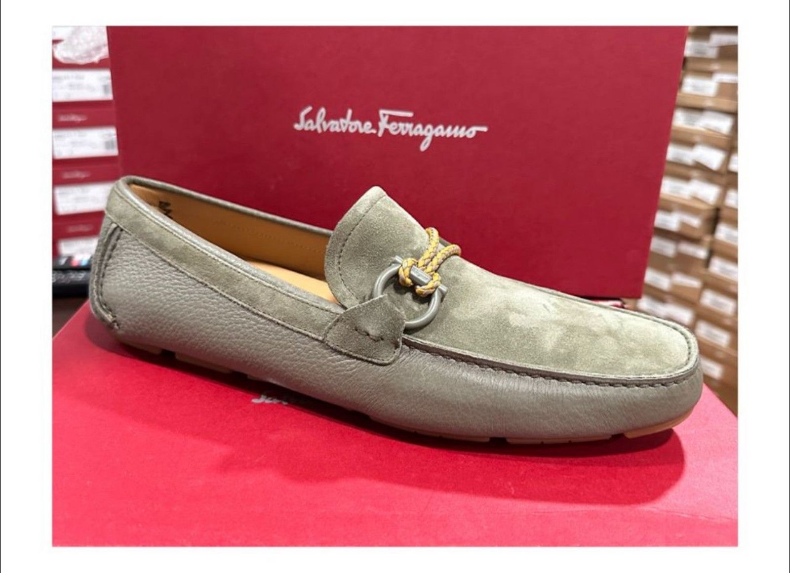Salvatore Ferragamo Front 4. verde olive/ suede .SIZE 9.5 . NWB