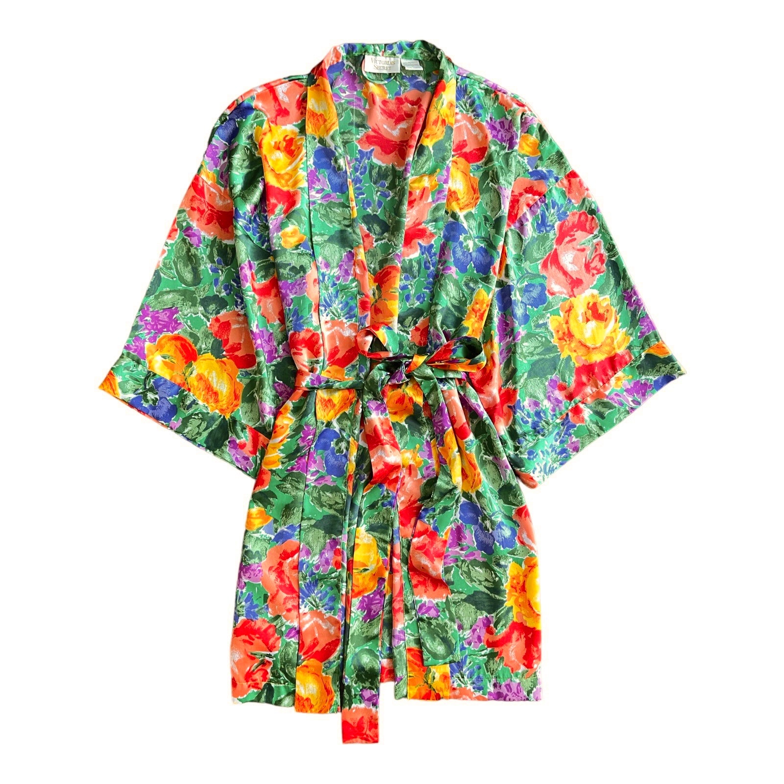 Vintage Victoria’s Secret Satin Floral Ribe and Nightie Set
