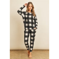 Black & White Buffalo Plaid Brushed Jogger Set