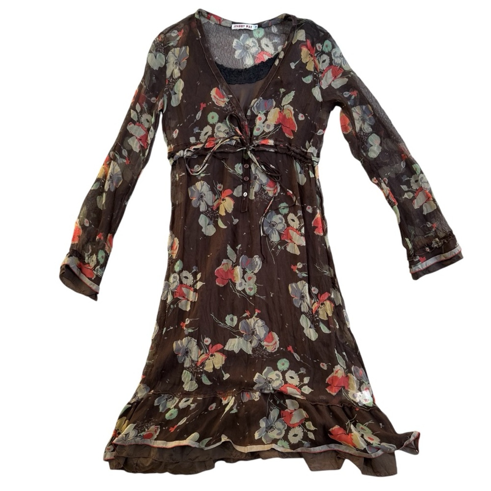Johnny Was Silk Floral Ruffled Midi Dress – Small