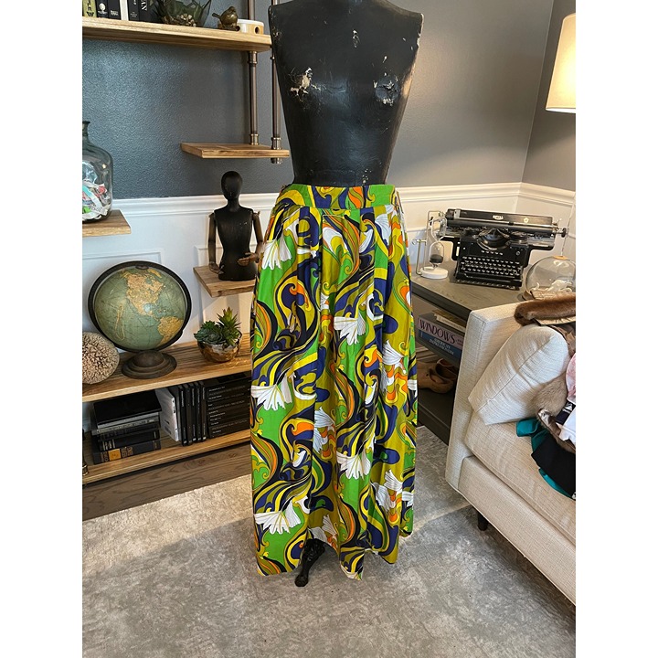 1960s Psychedelic Tropic, Floral, Long, Skirt, 42\ 