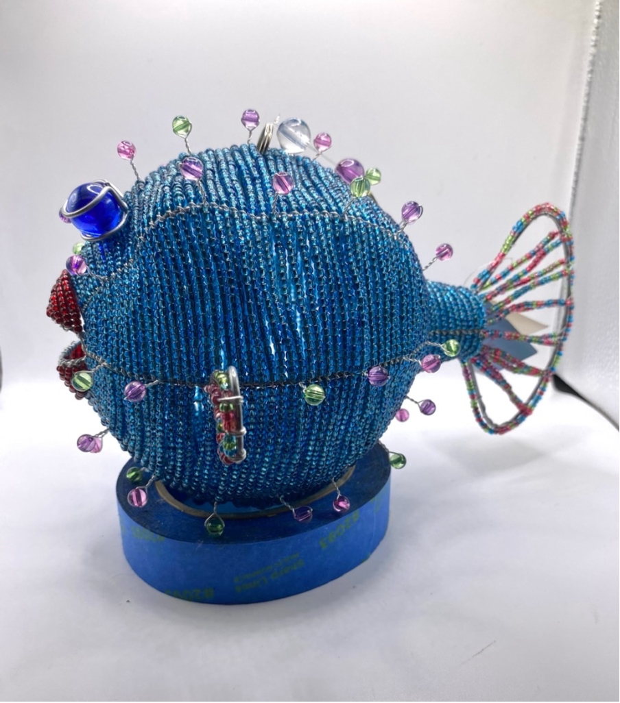 GrassRoots Beaded Fish Ornament Blue Multicolor