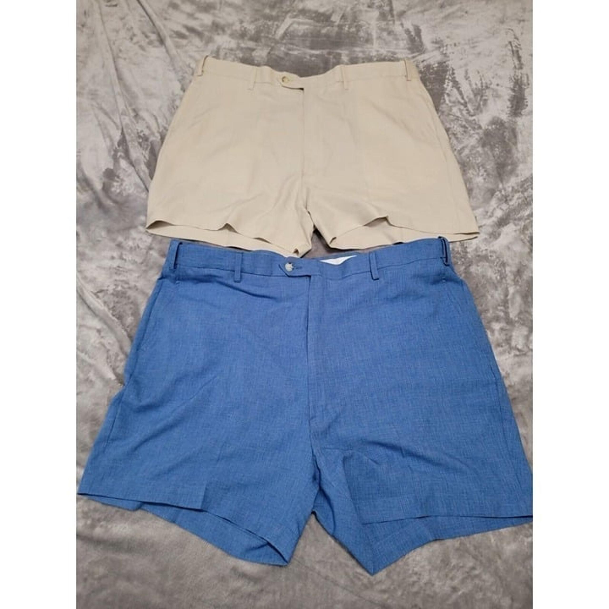 Lot of 2 Berle Shorts Mens 42 waist flat front Chino Golf Casual beige and blue