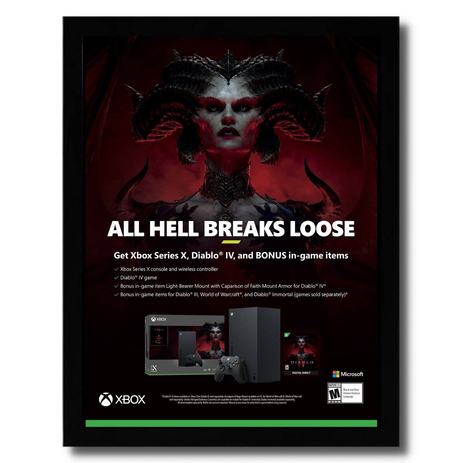 2023 Diablo IV 4 Framed Print Ad/Poster Xbox Series X Console/System Promo Art